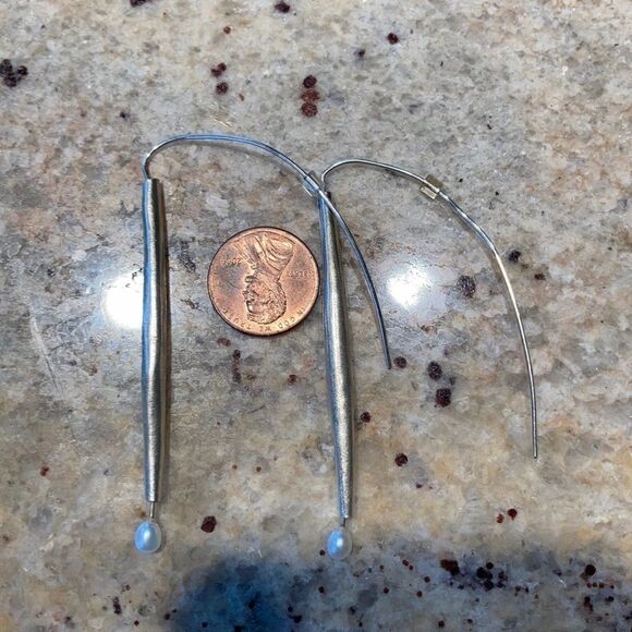 Hand Crafted One of a kind Artist silver smith sterling and pearl earrings - Picture 7 of 15